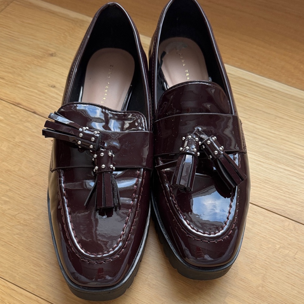 Zara Glossy Maroon Tassel Loafers